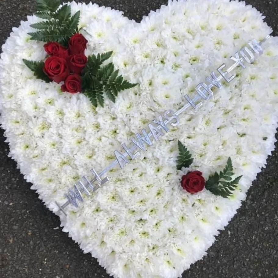 Funeral wreath and heart tribute by PJ's Petals